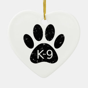 Grunge Distress Dog Paw K-9 Keramisch Ornament