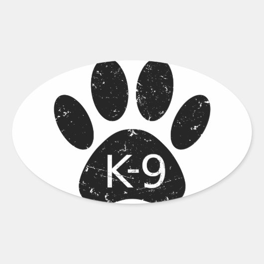 Grunge Distress Dog Paw K-9 Ovale Sticker (Voorkant)