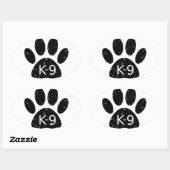 Grunge Distress Dog Paw K-9 Ovale Sticker (Vel)
