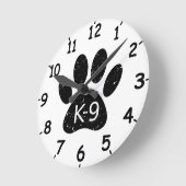 Grunge Distress Dog Paw K-9 Ronde Klok (Hoek)