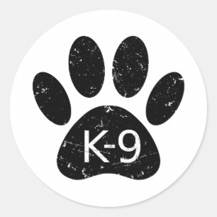 Grunge Distress Dog Paw K-9 Ronde Sticker