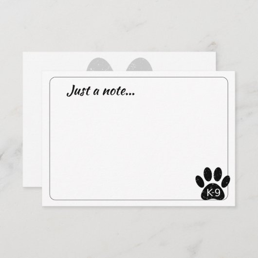 Grunge Distressed Dog Paw K-9 Just a Note Notitiekaartje (Voorkant / Achterkant)