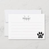 Grunge Distressed Dog Paw K-9 Lined Monogram Notitiekaartje (Voorkant)