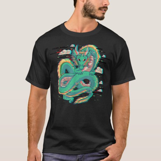 Grunge Dragon Glitch Dragon Aesthetic Style Japan  T-shirt (Voorkant)