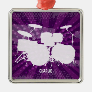 Grunge Drums Paarse Burst Metalen Ornament