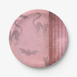 Grunge Dusty Pink cats bats & stripes Halloween Papieren Bordje