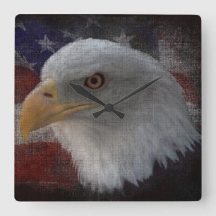 Grunge Eagle & Flag Vierkante Klok