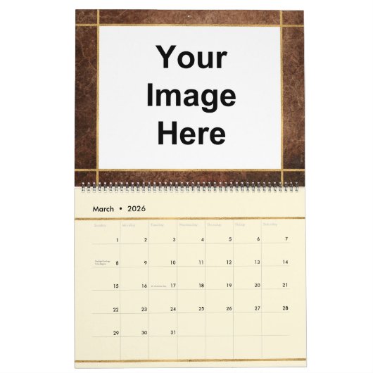 Grunge en Rustic Brown Custom Photo Afbeelding Kalender (Mar 2026)