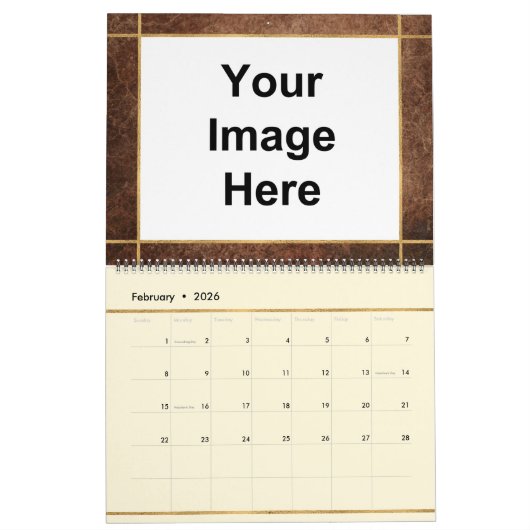 Grunge en Rustic Brown Custom Photo Afbeelding Kalender (Feb 2026)
