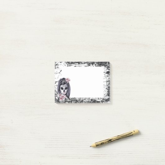 Grunge en schedel post-it® notes (Op bureau)