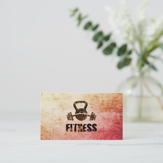Grunge Fitness Personal Trainer Kettlebell Barbell Visitekaartje (Staand voorkant)