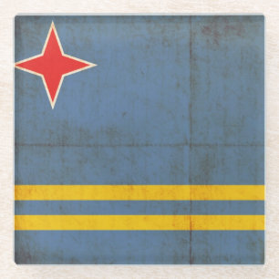 Grunge Flag van Aruba (Nederland) Glazen Onderzetter