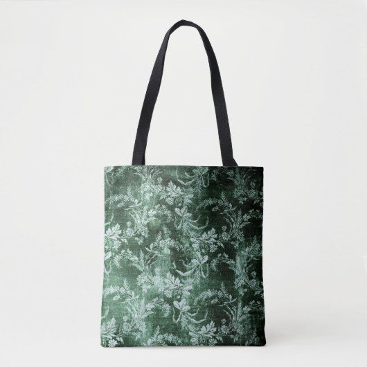 Grunge  floraalpatroon in donkergroen tote bag (Voorkant)