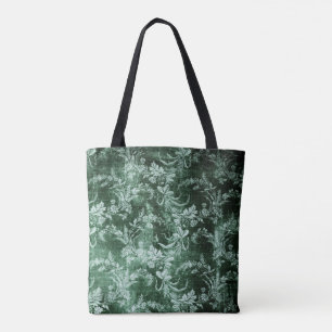 Grunge  floraalpatroon in donkergroen tote bag
