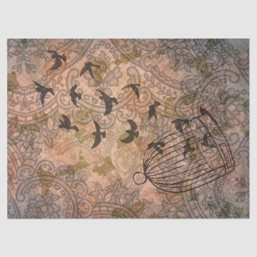 Grunge Floral Birdcage  Lace Tissue Paper Tissuepapier (Voorkant)