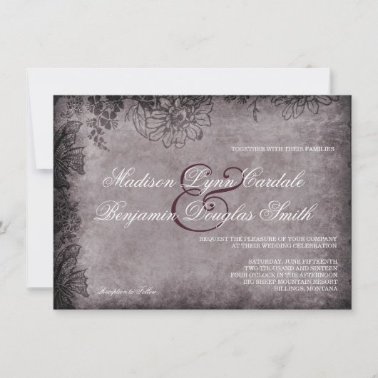  Grunge Floral Lijst Wedding Invitations Kaart (Voorkant)