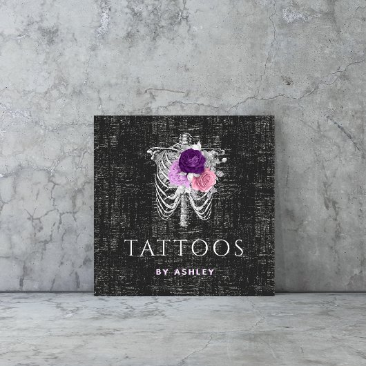 Grunge Floral Skeleton Gothic Tattoo Artiest Rozen Vierkante Visitekaartje