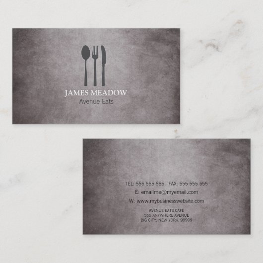 Grunge Fork Knife Spoon Restaurant Cafe Catering B Visitekaartje (Voorkant / Achterkant)