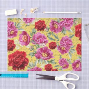 Grunge geel Roze en bordeauxrode pioenen Decoupage Tissuepapier
