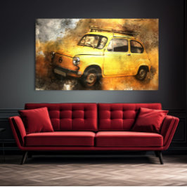 Grunge Geel Vintage Auto Automobiele Wandkunst Poster
