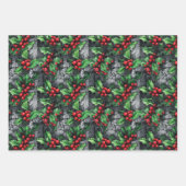 Grunge geïnspireerd rode & groene hulst op stadsmu inpakpapier vel (Voorkant 2)