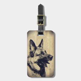 Grunge German Shepherd Dog Head Bagagelabel