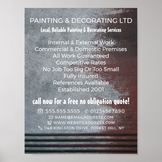 Grunge geschilderde muur, schilder & decorateur poster (Voorkant)