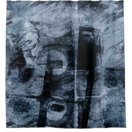 Grunge geverfde graffiti | Donkere marine en Denim Douchegordijn