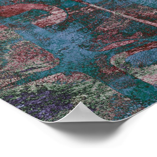 Grunge geverfde graffiti | Rust Red Blue Taupe Poster (Hoek)