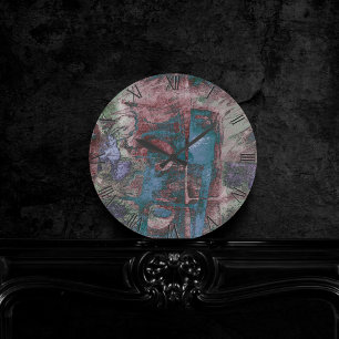 Grunge geverfde graffiti   Rust Red Blue Taupe Ronde Klok