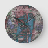 Grunge geverfde graffiti | Rust Red Blue Taupe Ronde Klok (Voorkant)