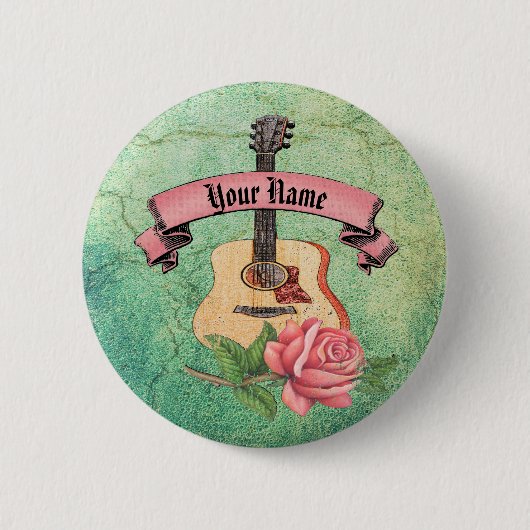 Grunge gitaar en rozen ronde button 5,7 cm (Voorkant)