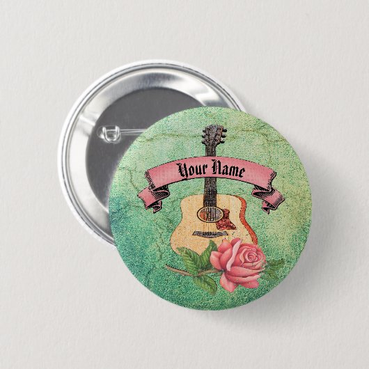 Grunge gitaar en rozen ronde button 5,7 cm (Voorkant /achterkant)