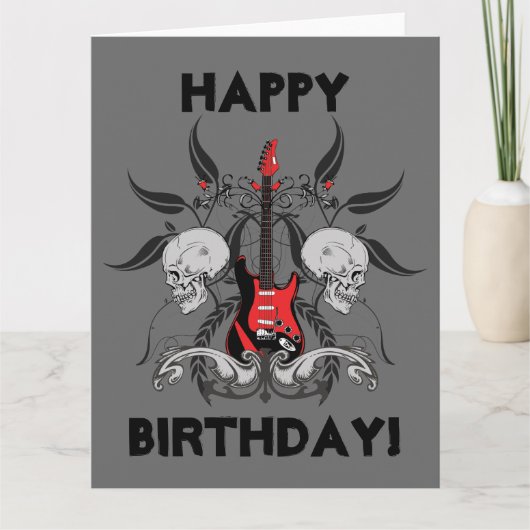 Grunge Gitaar en Skull Happy Birthday Bericht Kaart (Voorkant)
