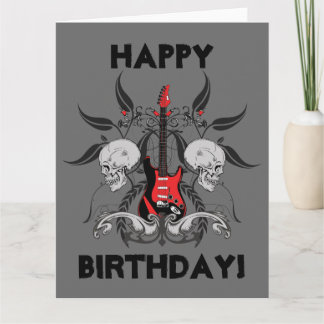 Grunge Gitaar en Skull Happy Birthday Bericht Kaart