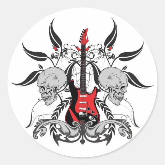 Grunge Gitaar en Skull Rock n Roll Stickers (Voorkant)