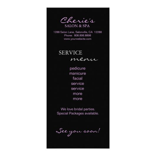 Grunge Glitter Salon Black Paars Promo Kaart (Achterkant)