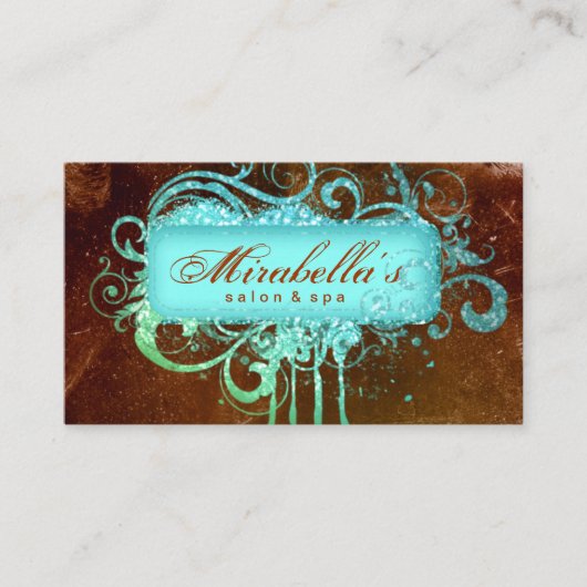 Grunge Glitter Salon Spa Brown Blue Loyalty Card (Voorkant)