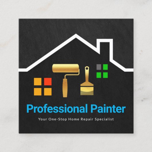 Grunge Gold Brush Rooftop Building Vierkante Visitekaartje (Voorkant)