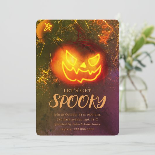 Grunge Golden Adult Pumpkin Spooky Halloween Kaart (Staand voorkant)