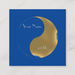 Grunge golden&blue yin yang square visitekaartje