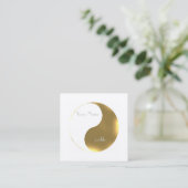 Grunge golden&white yin yang vierkante visitekaartje (Staand voorkant)