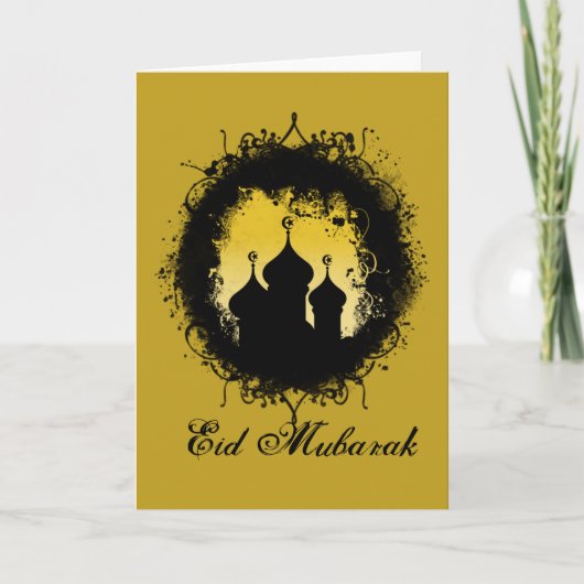 Grunge-Goth Gold and Black Ramadan Mosque Kaart (Voorkant)