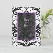 Grunge Gothic Black White Damask Lavender Weddensc Kaart (Staand voorkant)