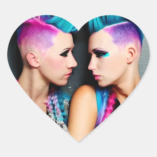 Grunge Gothic Lesbisch Liefde | Paar AI Art Hart Sticker (Voorkant)
