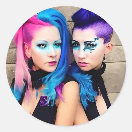 Grunge Gothic Lesbisch Liefde | Paar AI Art Ronde Sticker (Voorkant)