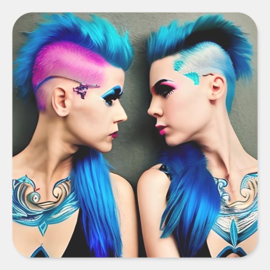 Grunge Gothic Lesbisch Liefde | Paar AI Art Vierkante Sticker (Voorkant)