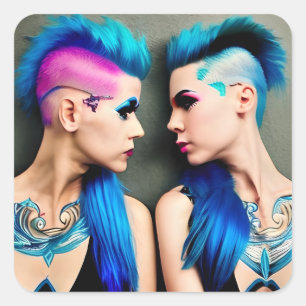 Grunge Gothic Lesbisch Liefde   Paar AI Art Vierkante Sticker