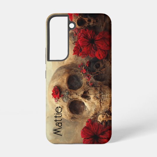 Grunge Gothic Red Floral Skull Samsung Galaxy Hoesje (Achterkant)