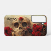 Grunge Gothic Red Floral Skull Samsung Galaxy Hoesje (Achterkant horizontaal)